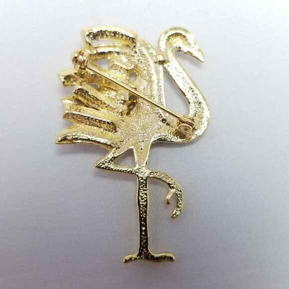 Vintage Colorful Rhinestone Flamingo Bird Shape Brooch, Encrusted Lapel Pin - Picture 3 of 6